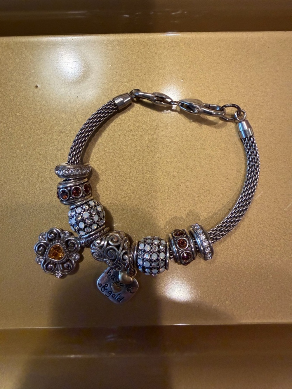 Brighton Silver and Amber Charm Bracelet